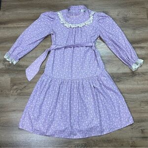 Vintage Girls Dress Size 12 Halo Fashion 80's Lace Purple Drop Waist Floral Prin